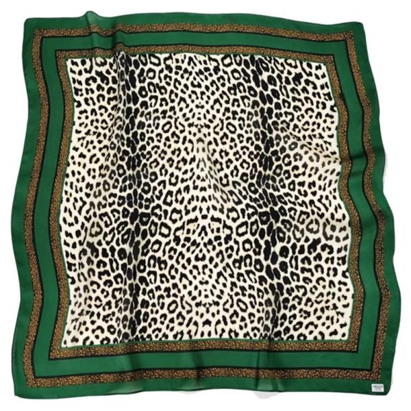 GREEN BORDER LEOPARD LUXE SILKY SCARF