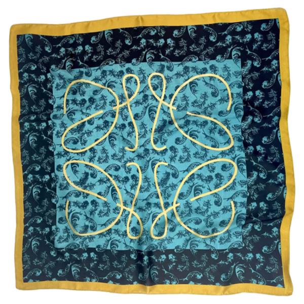 TURQUOISE FEATHER MOTIF SILKY BANDANA