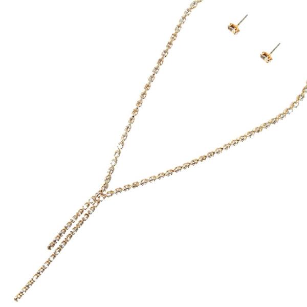 RHINESTONE Y SHAPE METAL NECKLACE