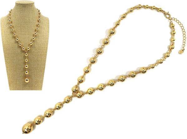 BALL BEAD Y SHAPE METAL NECKLACE