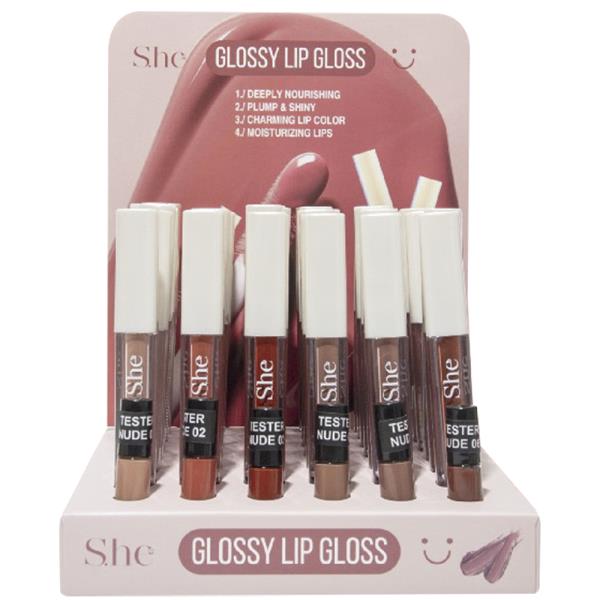 SHE MAKEUP GLOSSY LIP GLOSS (36 UNITS)