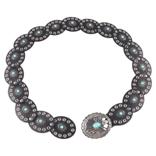 WESTERN OVAL CONCHO TURQUOISE METAL BUCKLE BELT
