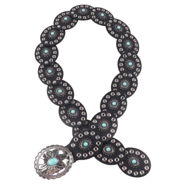WESTERN OVAL CONCHO TURQUOISE METAL BUCKLE BELT