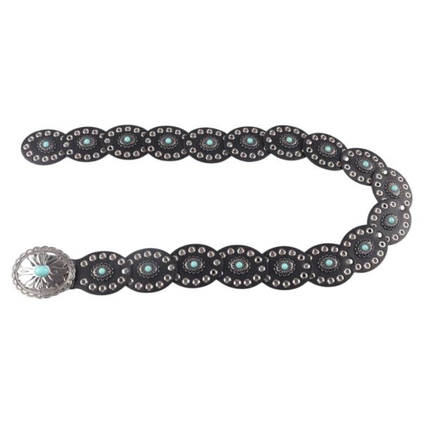 WESTERN OVAL CONCHO TURQUOISE METAL BUCKLE BELT