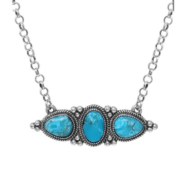 TURQUOISE BEAD METAL PENDANT NECKLACE