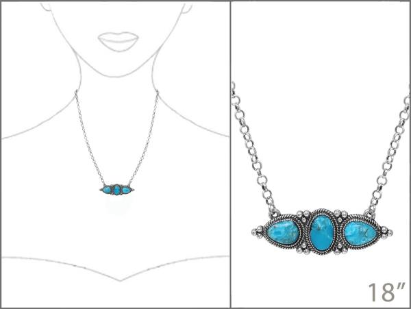 TURQUOISE BEAD METAL PENDANT NECKLACE