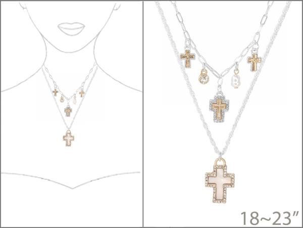 CROSS MULTI CHARM LAYERED NECKLACE