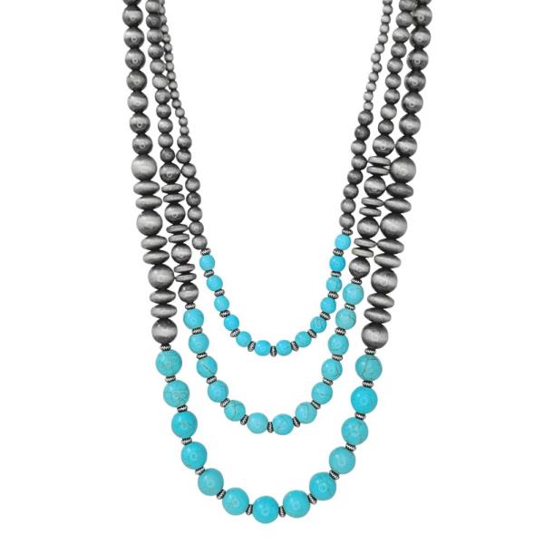 TURQUOISE BEADED LAYERED NECKLACE