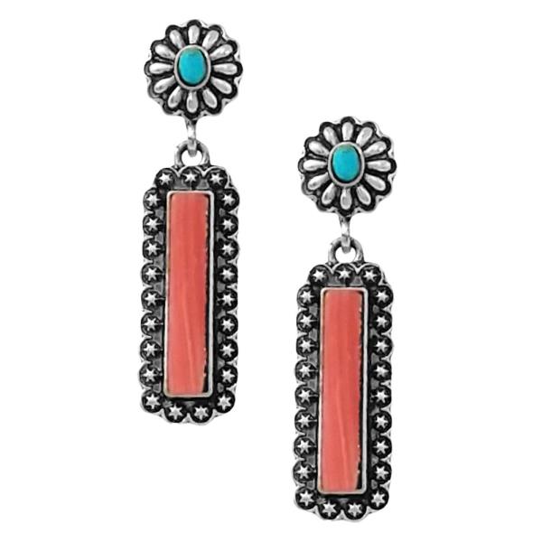 WESTERN STYLE LONG BAR CONCHO LINK DANGLE EARRING