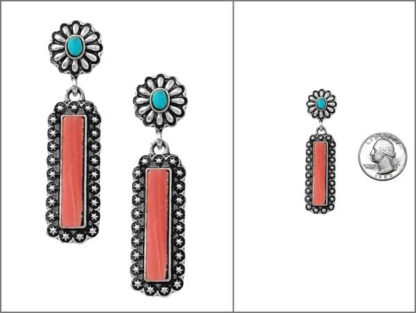 WESTERN STYLE LONG BAR CONCHO LINK DANGLE EARRING