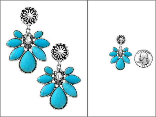 WESTERN STYLE TURQUOISE BEAD DANGLE EARRING