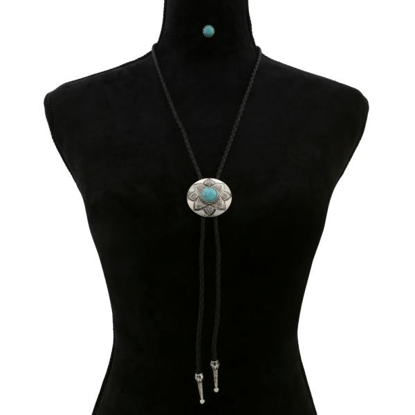 WESTERN STYLE CONCHO TURQUOISE BEAD CORD NECKLACE
