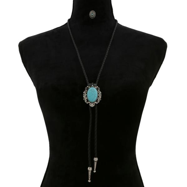 WESTERN STYLE TURQUOISE BEAD CORD NECKLACE