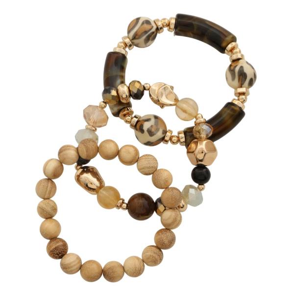 ANIMAL PRINT BEAD MIXED BEAD BRACELET SET