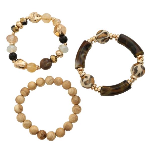 ANIMAL PRINT BEAD MIXED BEAD BRACELET SET