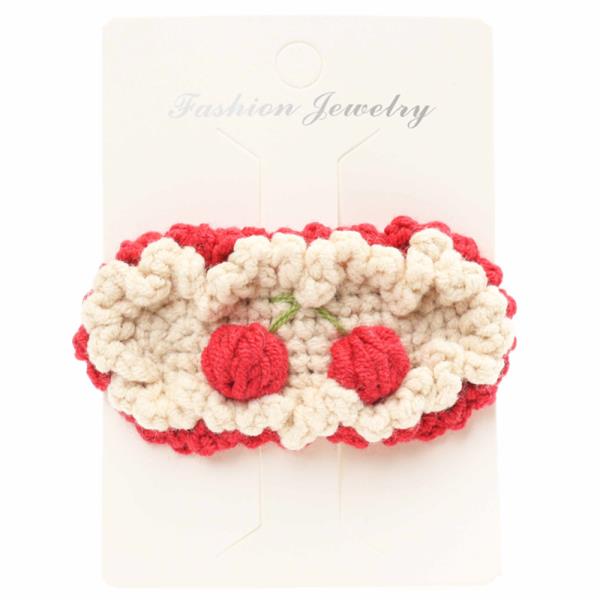 CHERRY CROCHET KNIT SNAP HAIR PIN