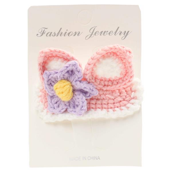 CROCHET KNIT EARS FLOWER SNAP HAIR PIN