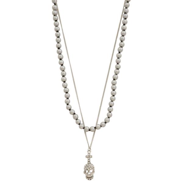HALLOWEEN SKULL RHINESTONE CHARM BEADED LAYERED NECKLACE
