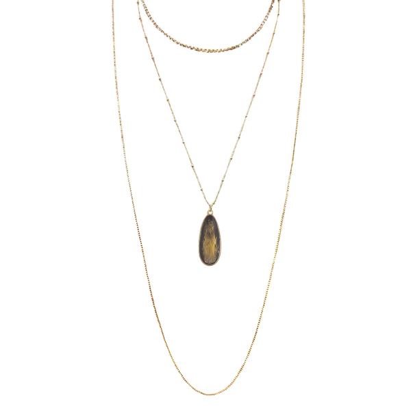 OVAL STONE PENDANT DAINTY LINK LAYERED NECKLACE