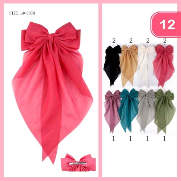 SATIN LONG TAIL HAIR BOW (12 UNITS)