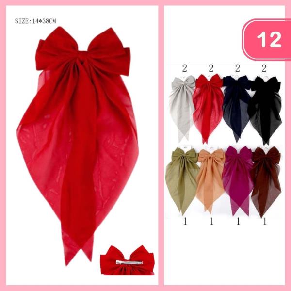 SATIN LONG TAIL HAIR BOW (12 UNITS)