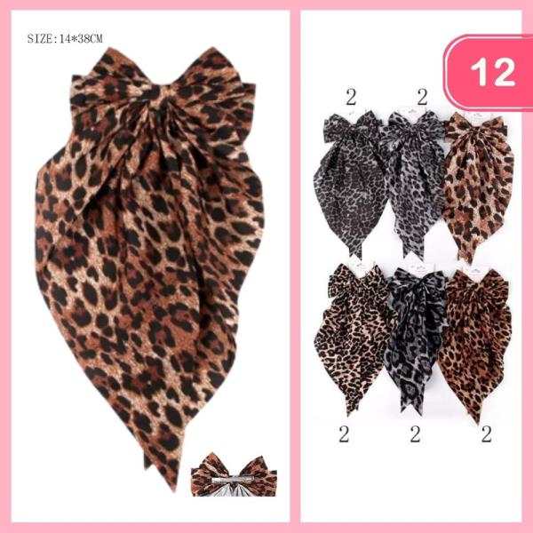CHEETAH LONG TAIL HAIR BOW (12 UNITS)