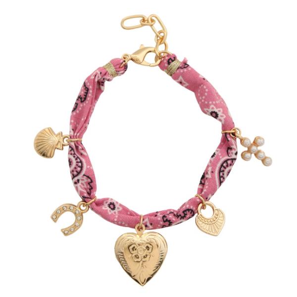 HEART LOCKET ASSORTED CHARM FABRIC BRACELET