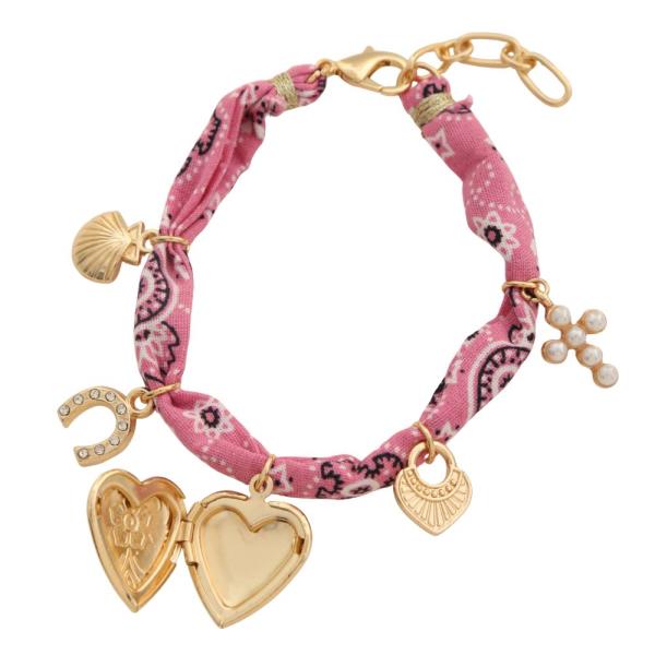 HEART LOCKET ASSORTED CHARM FABRIC BRACELET