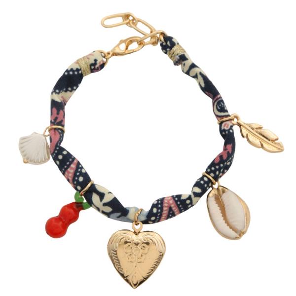 HEART LOCKET ASSORTED CHARMS FABRIC BRACELET