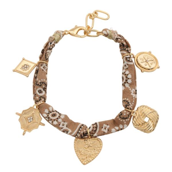 HEART ASSORTED CHARM FABRIC BRACELET
