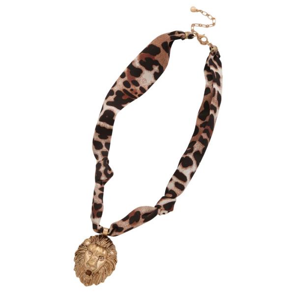 LION HEAD PENDANT FABRIC NECKLACE