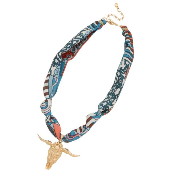 CATTLE SKULL PENDANT FABRIC NECKLACE