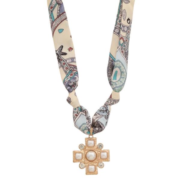 WIDE CROSS PENDANT FABRIC NECKLACE