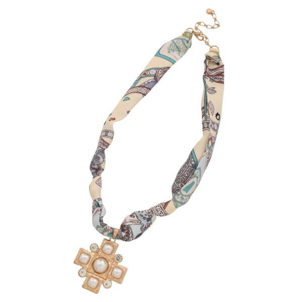 WIDE CROSS PENDANT FABRIC NECKLACE