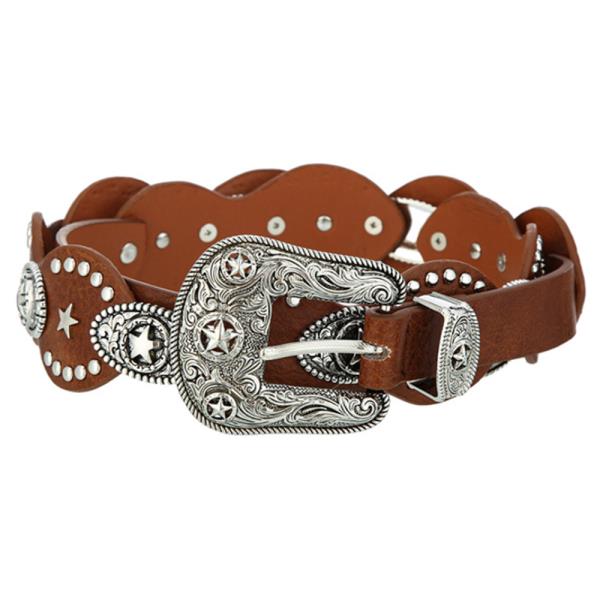 FAUX LEATHER WESTERN STAR CONCHO METAL BUCKLE BELT
