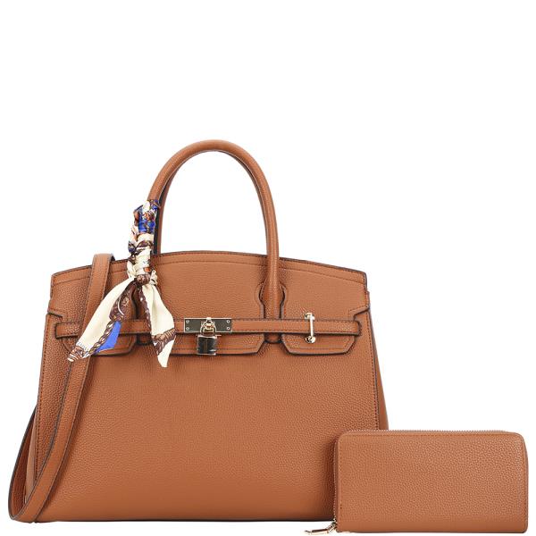 2IN1 SMOOTH SCARF HANDLE SATCHEL W WALLET SET