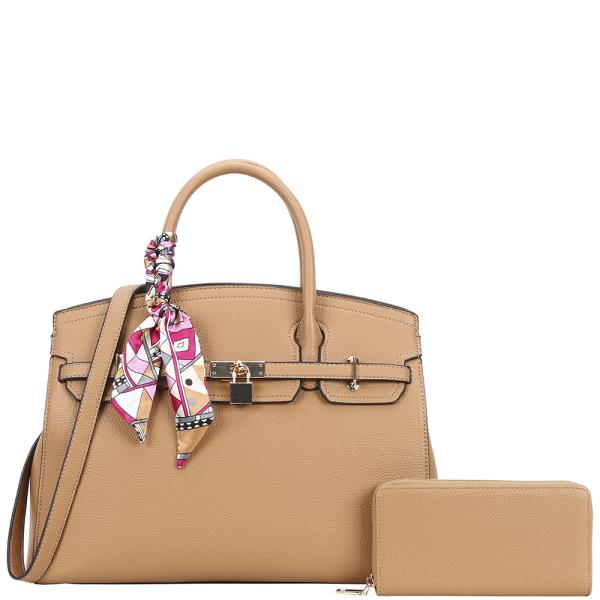 2IN1 SMOOTH SCARF HANDLE SATCHEL W WALLET SET