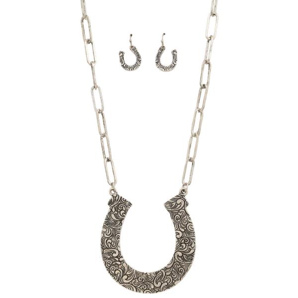 WESTERN FILIGREE PATTERN HORSESHOE METAL PENDANT NECKLACE