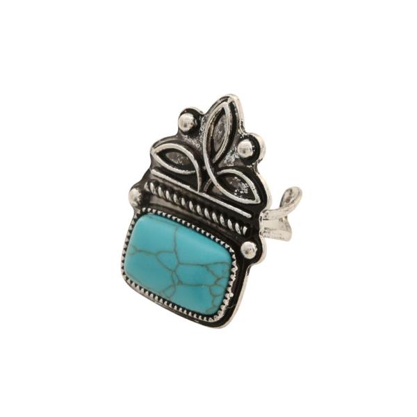 WESTERN STYLE TURQUOISE BEAD ADJUSTABLE METAL RING