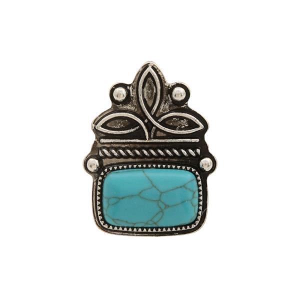 WESTERN STYLE TURQUOISE BEAD ADJUSTABLE METAL RING
