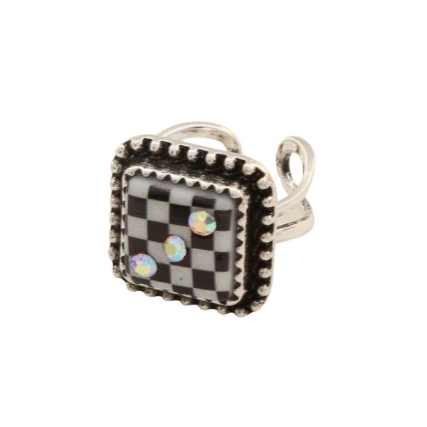CHECKERED PATTERN ADJUSTABLE METAL RING