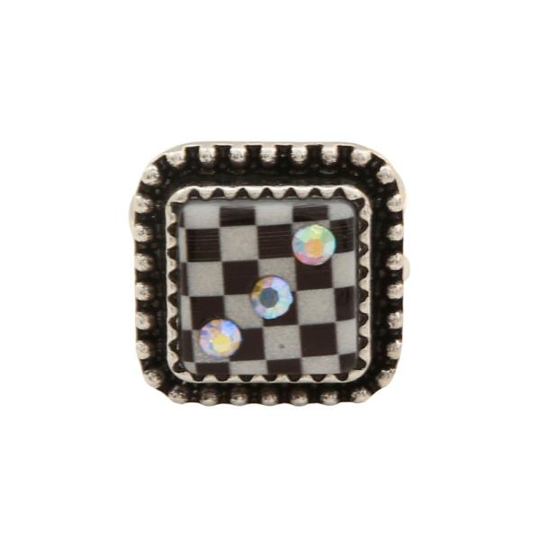 CHECKERED PATTERN ADJUSTABLE METAL RING