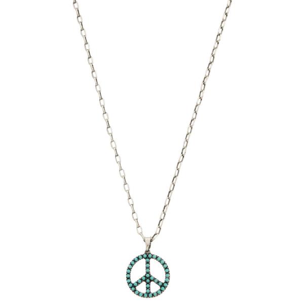 PEACE SIGN TURQUOISE STONE PENDANT NECKLACE