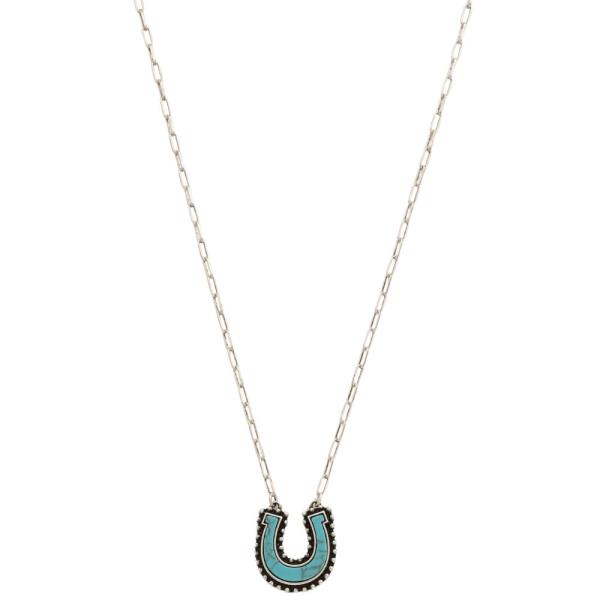 WESTERN HORSESHOE TURQUOISE PENDANT NECKLACE