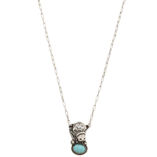 WESTERN COW OVAL TURQUOISE BEAD METAL NECKLACE