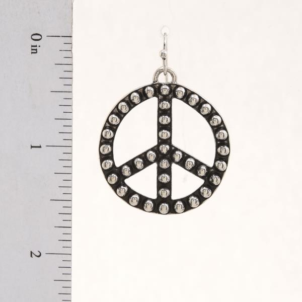 STUDDED PEACE SIGN METAL DANGLE EARRING