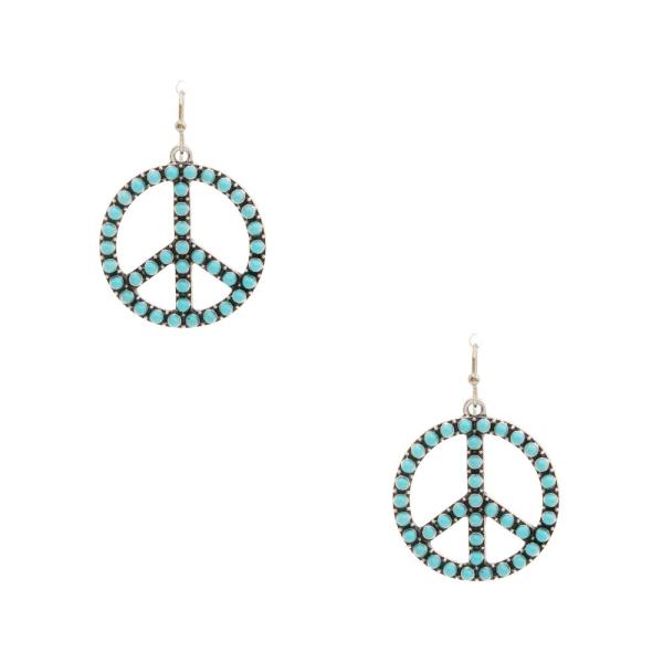 PEACE SIGN TURQUOISE BEAD DANGLE EARRING
