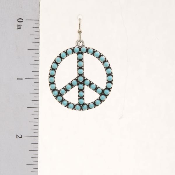 PEACE SIGN TURQUOISE BEAD DANGLE EARRING