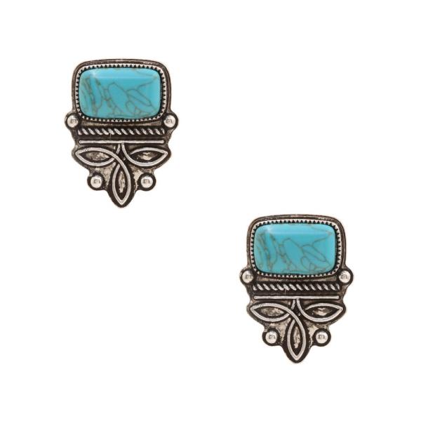 WESTERN TURQUOISE BEAD METAL EARRING