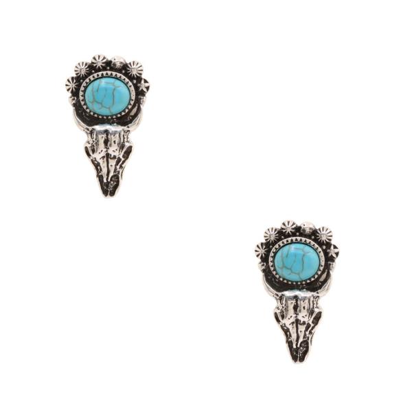WESTERN CATTLE HEAD TURQUOISE BEAD EARRING